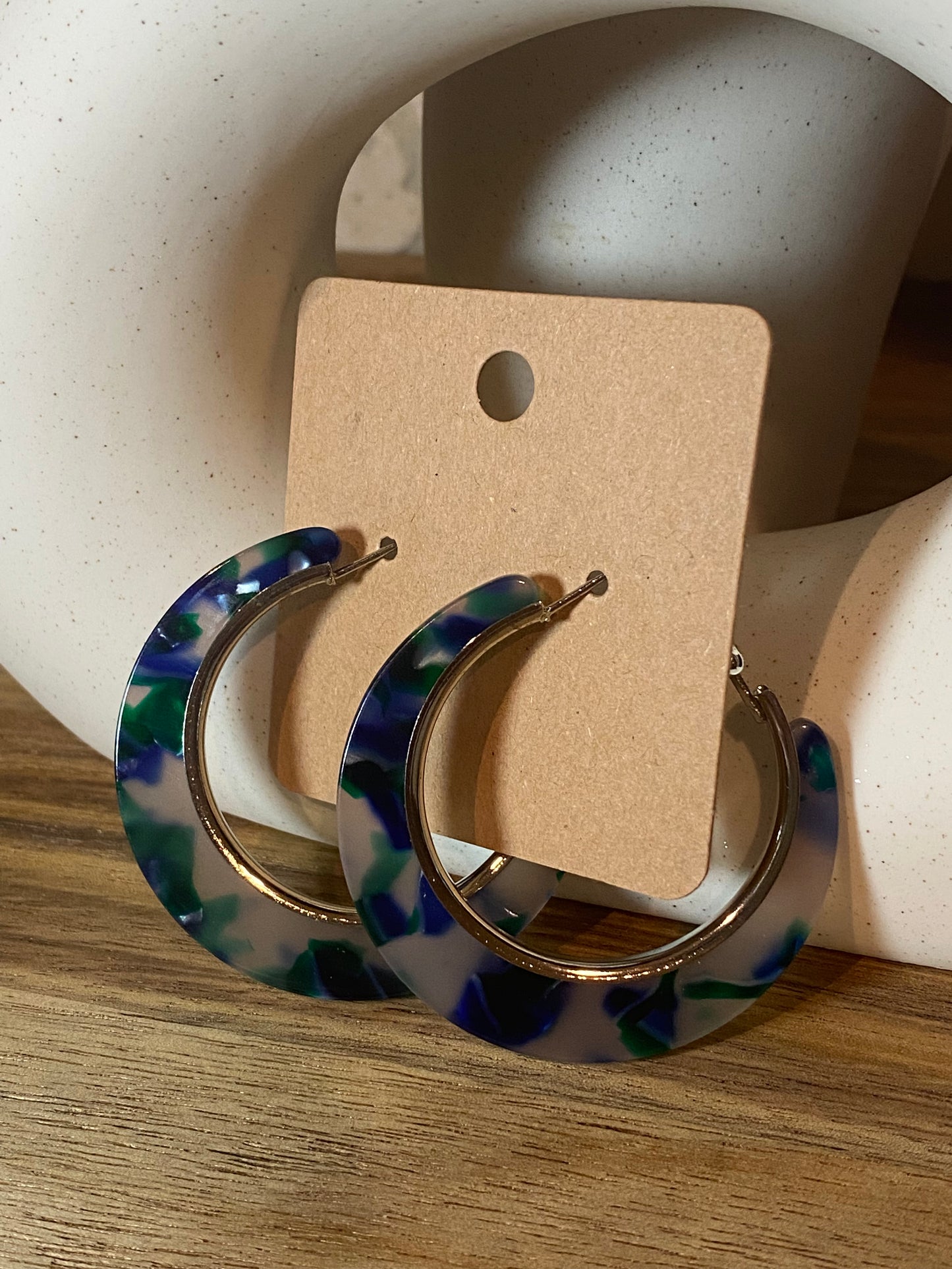 Silver, Blue & Green Speckled Hoops