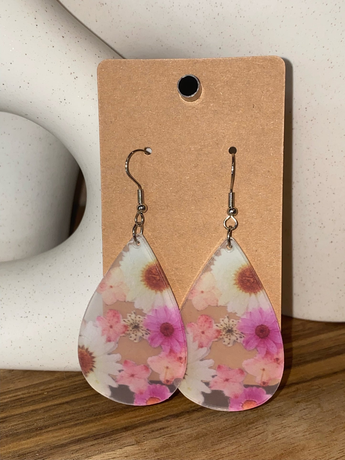 Flower Print Water Drop Earrings