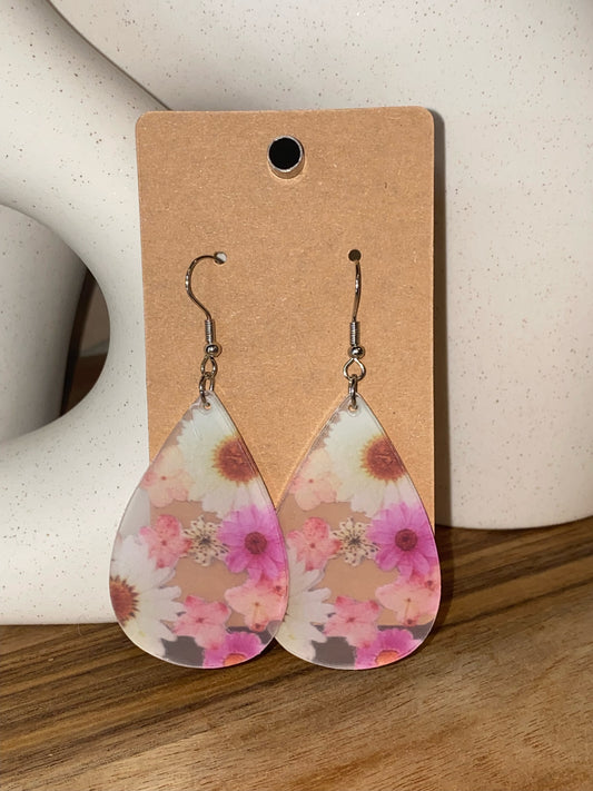 Flower Print Water Drop Earrings