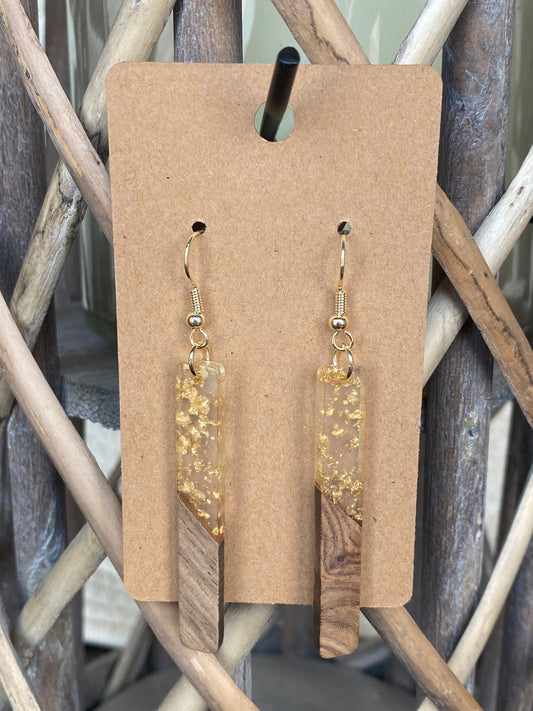 Golden Flake Resin & Wooden Earrings
