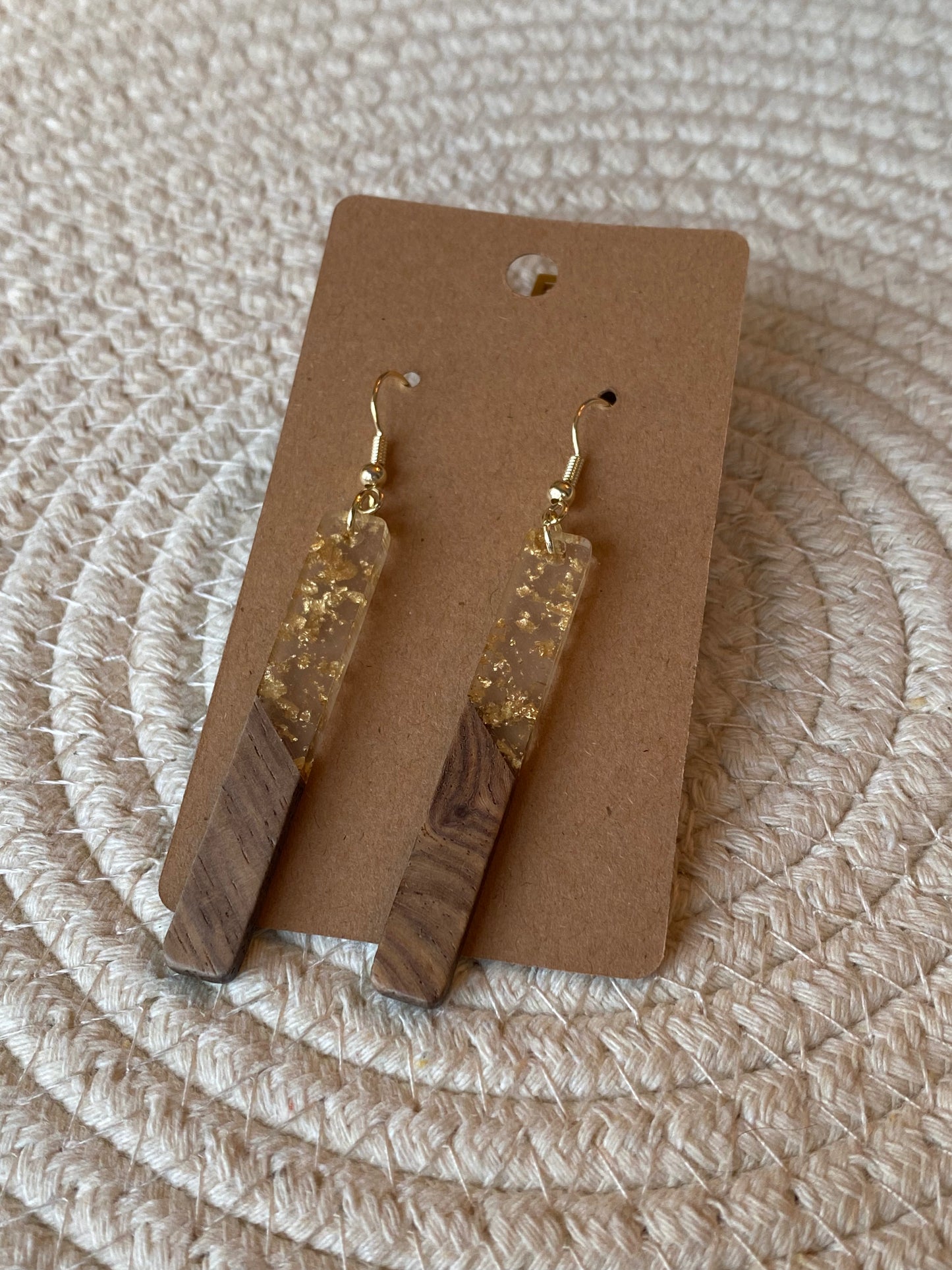 Golden Flake Resin & Wooden Earrings